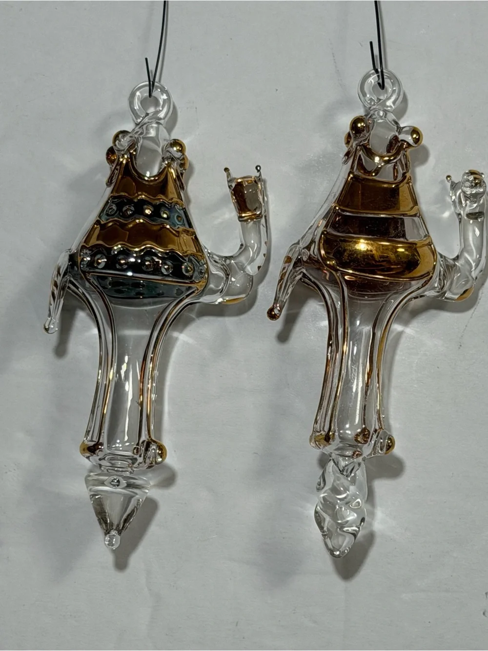 Glass Camel Holiday Ornaments with Gold Accents
